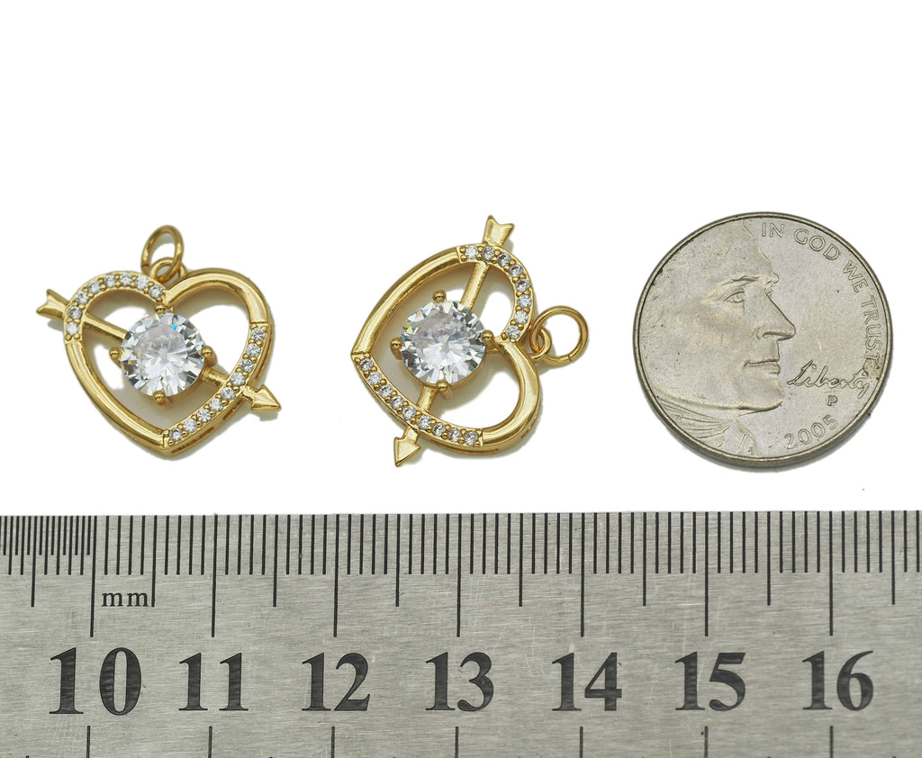 CZ Arrow On Heart Charm, Sku#Y678