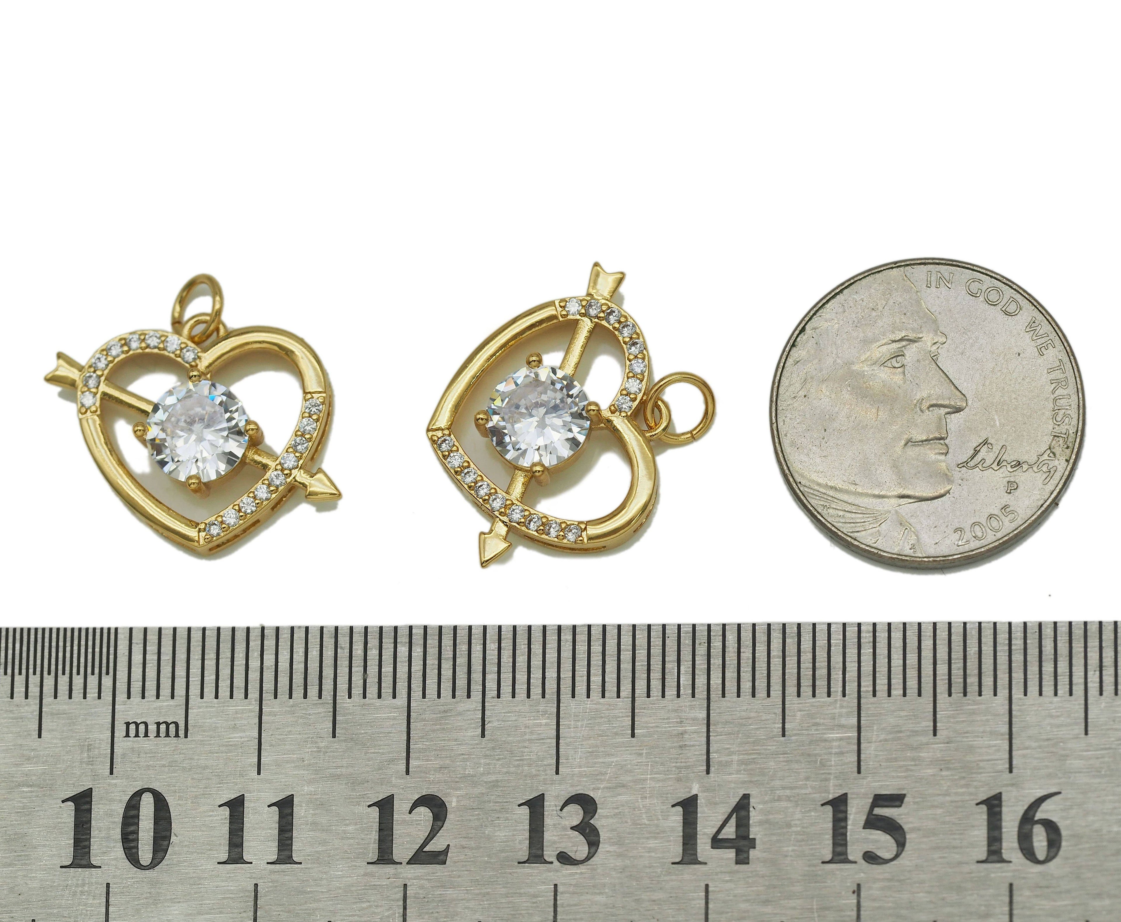 CZ Arrow On Heart Charm, Sku#Y678