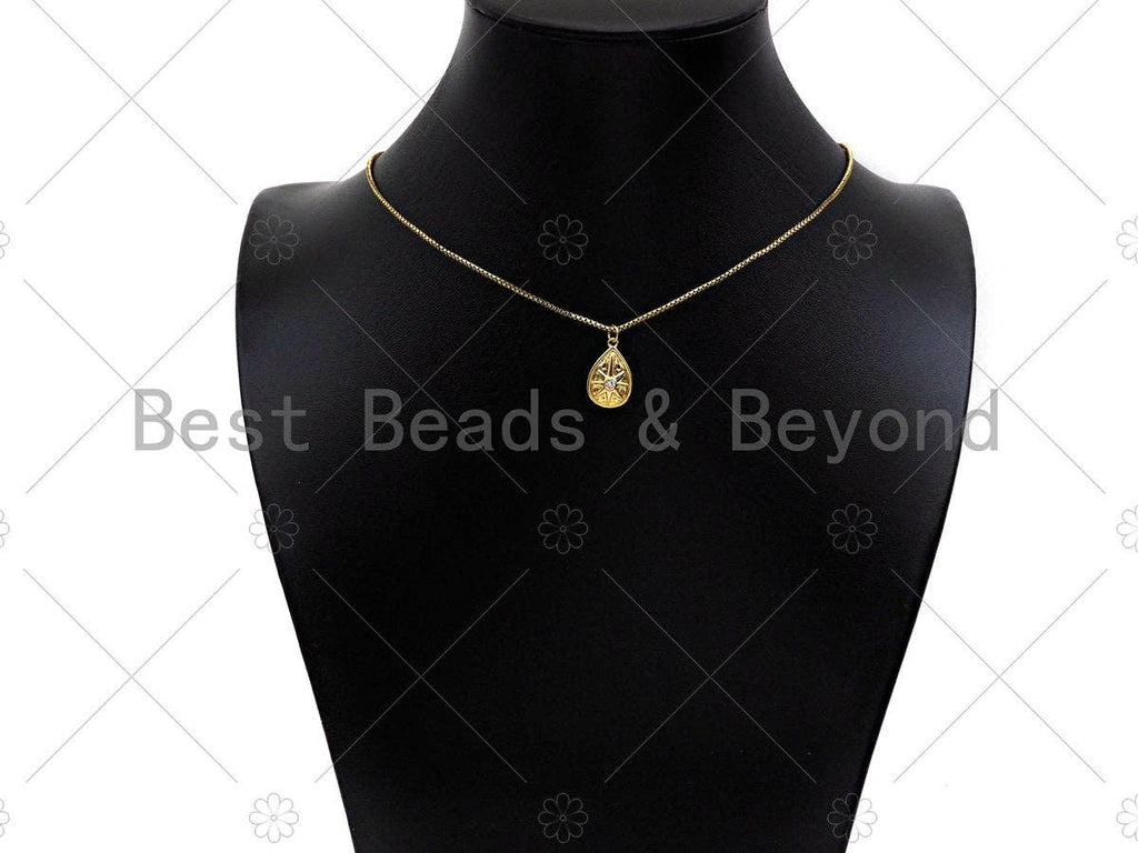 CZ Micro Pave North Star On Teardrop Shape Pendant/Charm,Cubic Zirconia Charm, Necklace Bracelet Charm Pendant,10x16mm, Sku#Y394