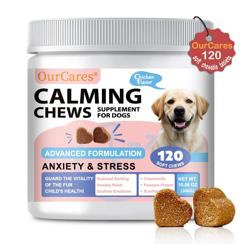 Ourcares Calming Chews for Dogs | 120 Soft Chews, Chicken Flavorrelieves Separation Anxiety, Reduces Stress & Destructive Behavior, Aids Sleep & Training