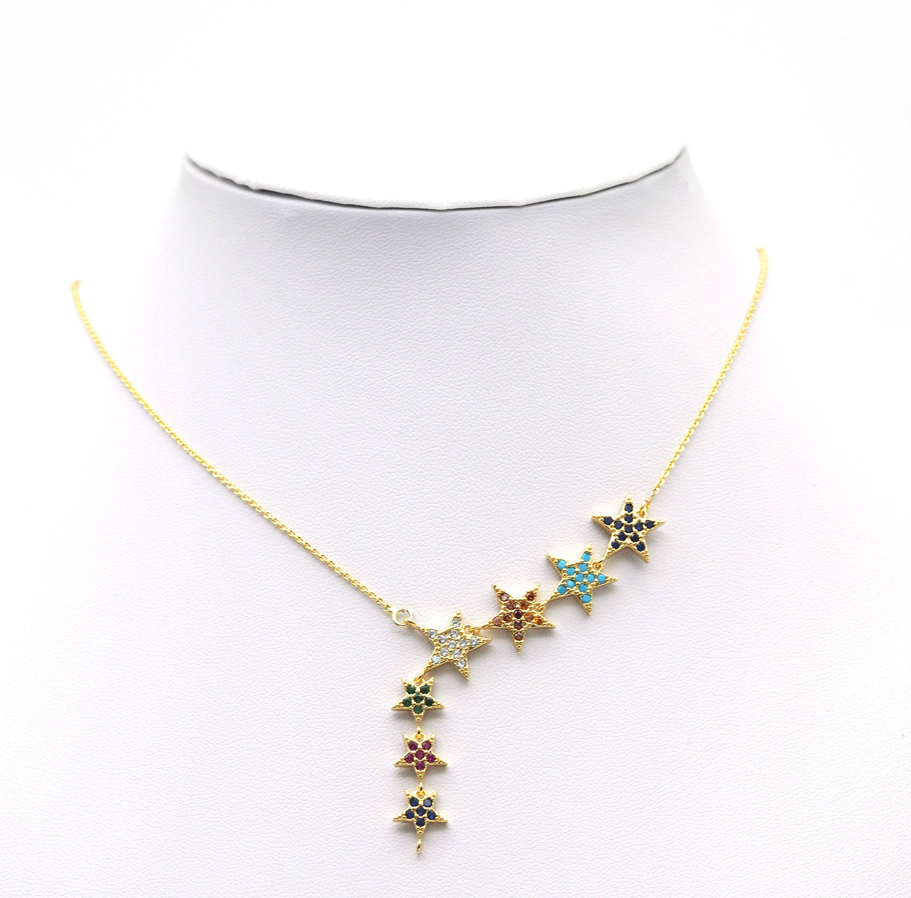 Colorful CZ String Five Point Star Charm, Sku#JL112