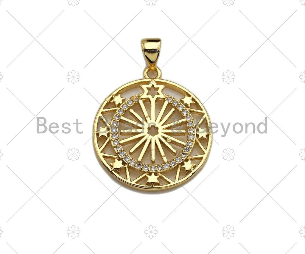 18k Shiny Gold Filigree Star Wheel Coin Charms, Sku#LK144