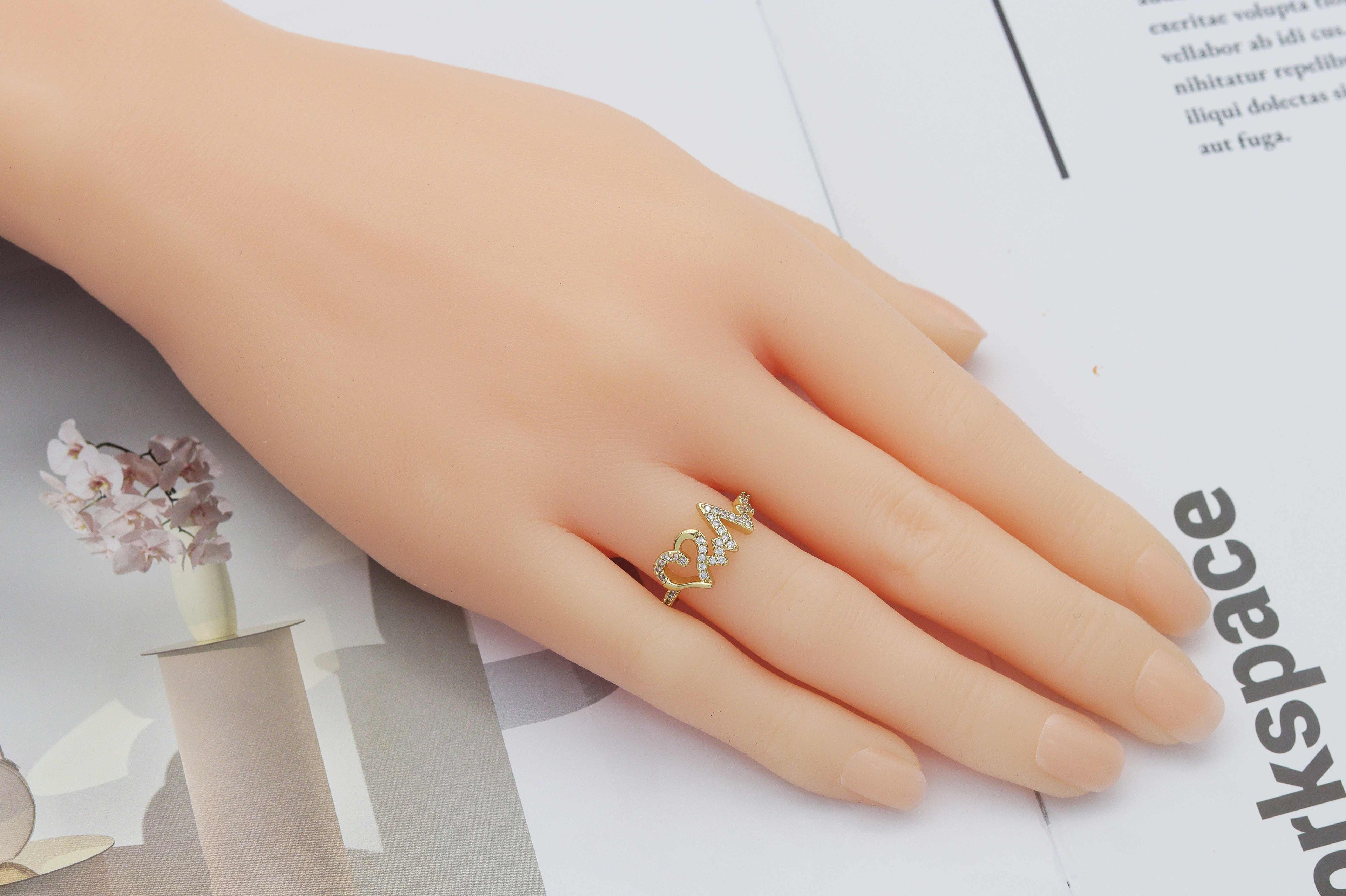 CZ Heart with Wavy Line Open Ring, Sku#LD228
