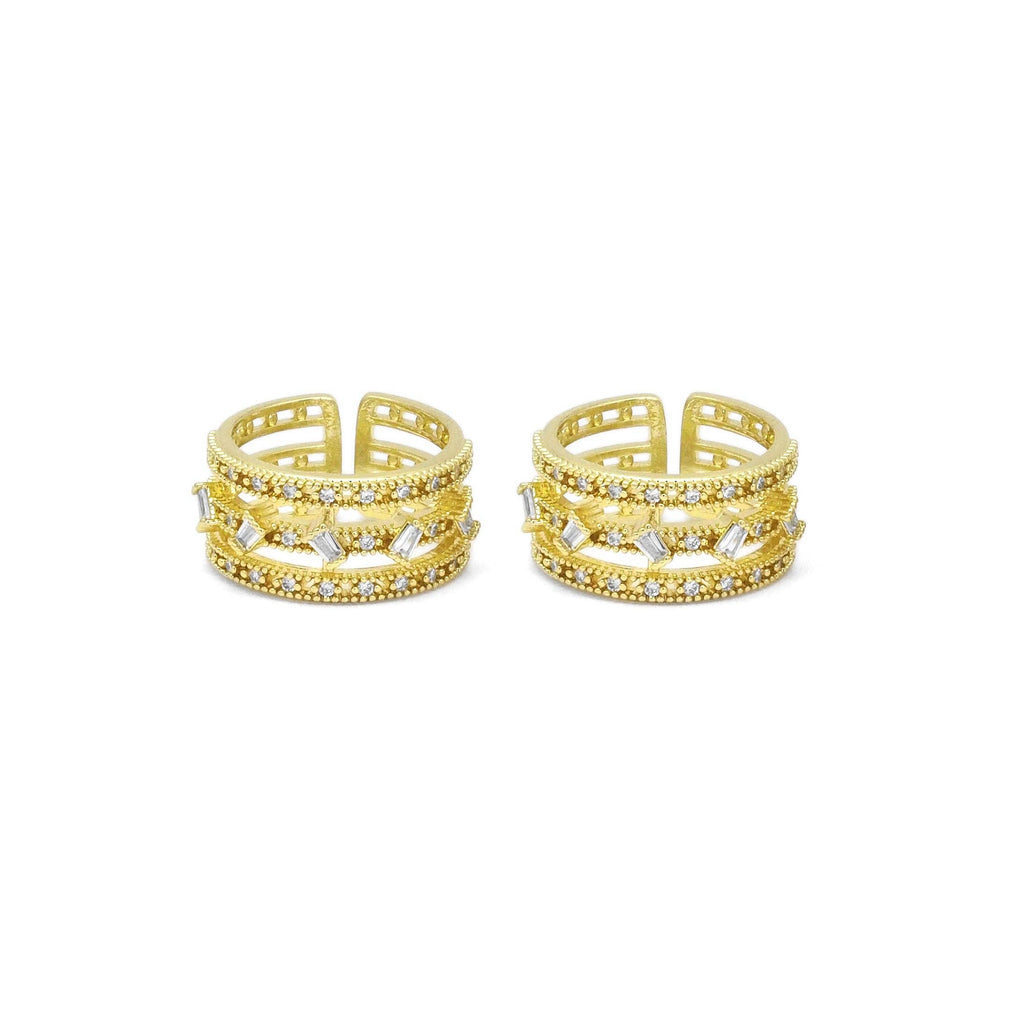 Baguette CLear CZ Three Lines Thick Band Adjustable Ring, Sku#LD443