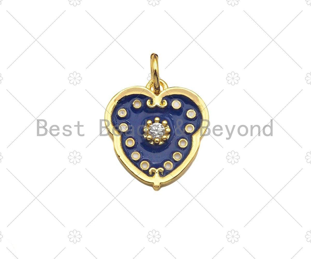 Gold Filled Cobalt Enamel Heart Shape Pendant,CZ Micro Pave 18K Gold Filled Enamel Charm, Enamel Jewelry, 13x14mm, Sku#Z1335