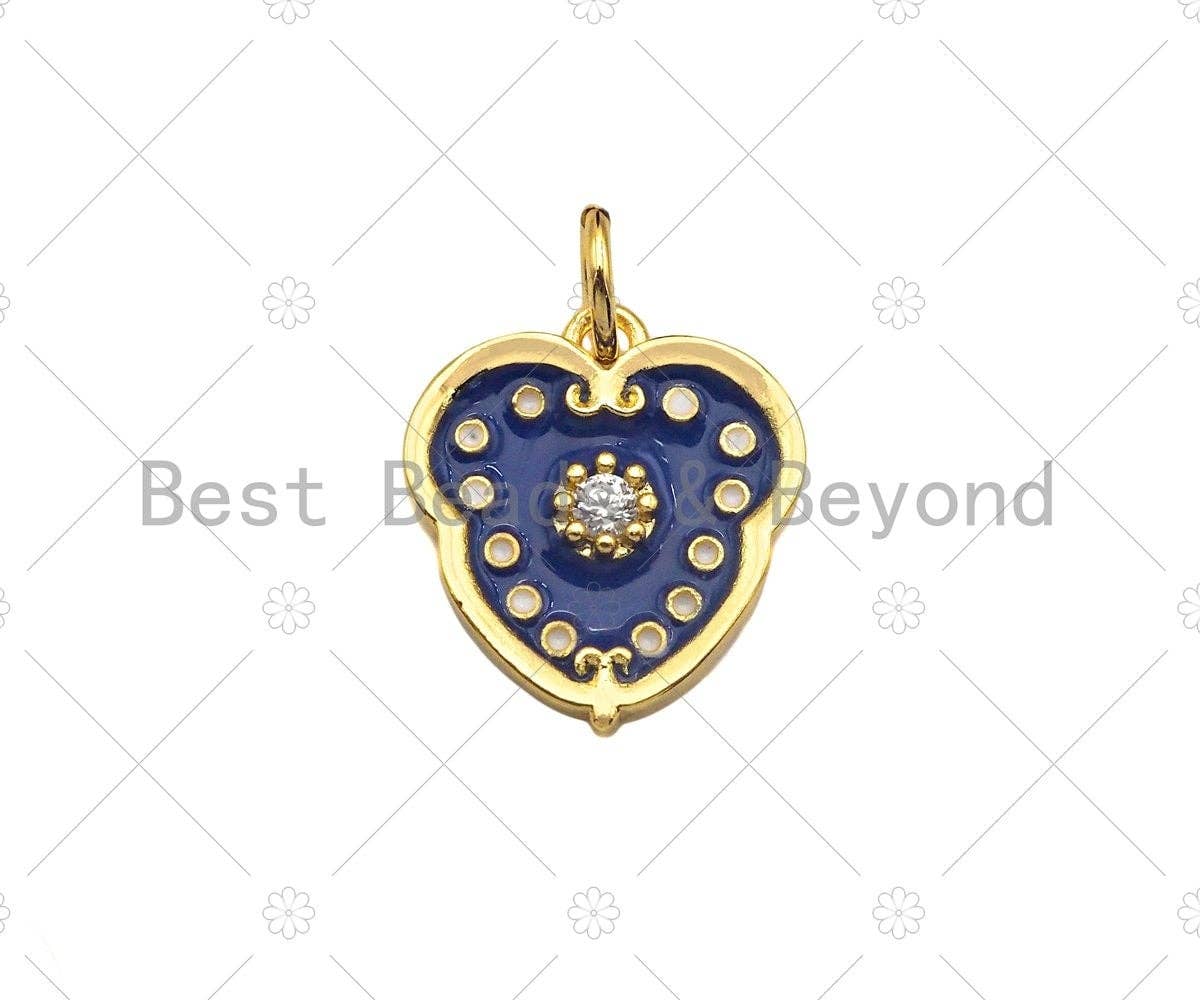 Gold Filled Cobalt Enamel Heart Shape Pendant,CZ Micro Pave 18K Gold Filled Enamel Charm, Enamel Jewelry, 13x14mm, Sku#Z1335