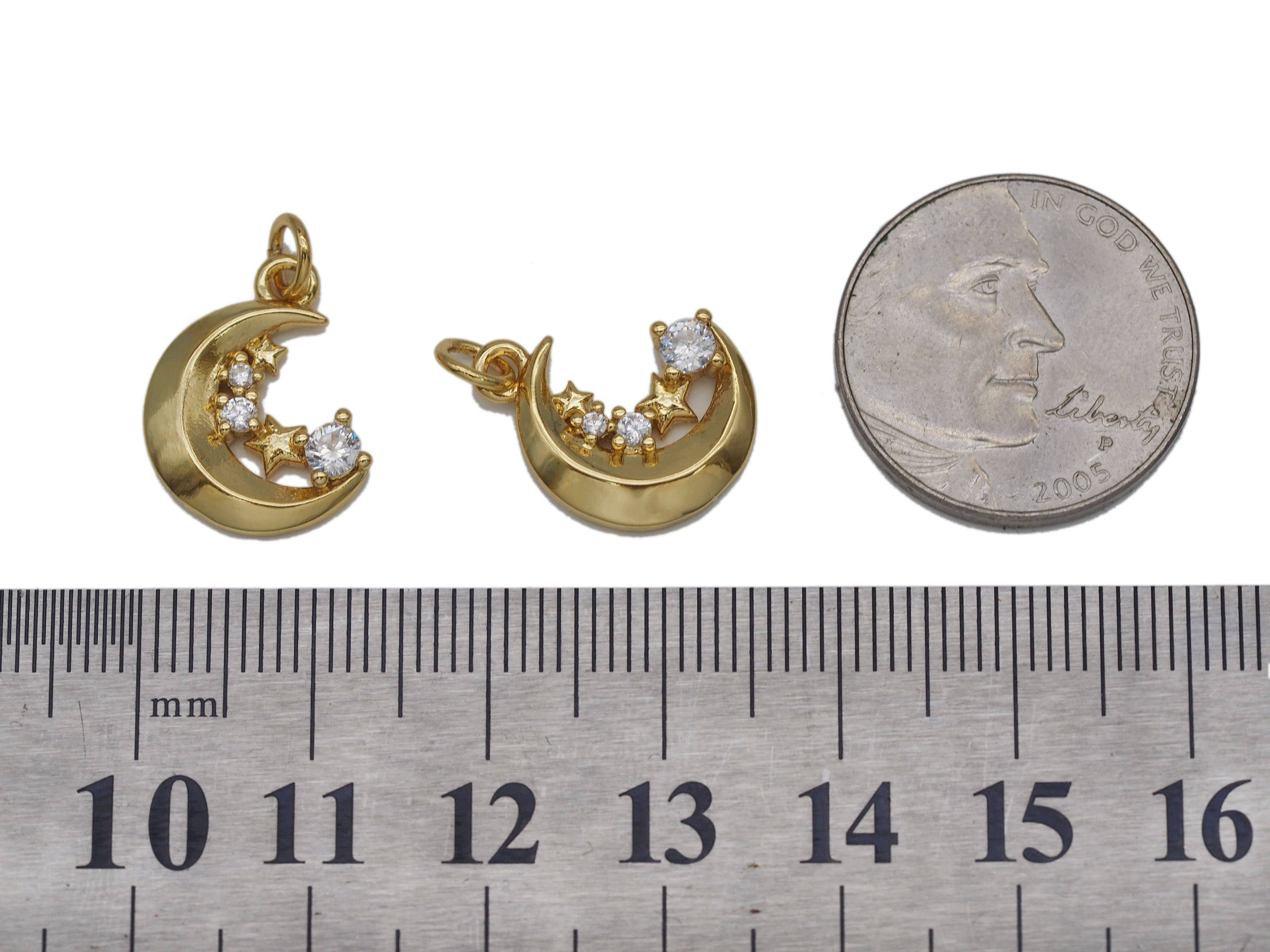 CZ Crescent Moon Star Charm, Sku#LK638