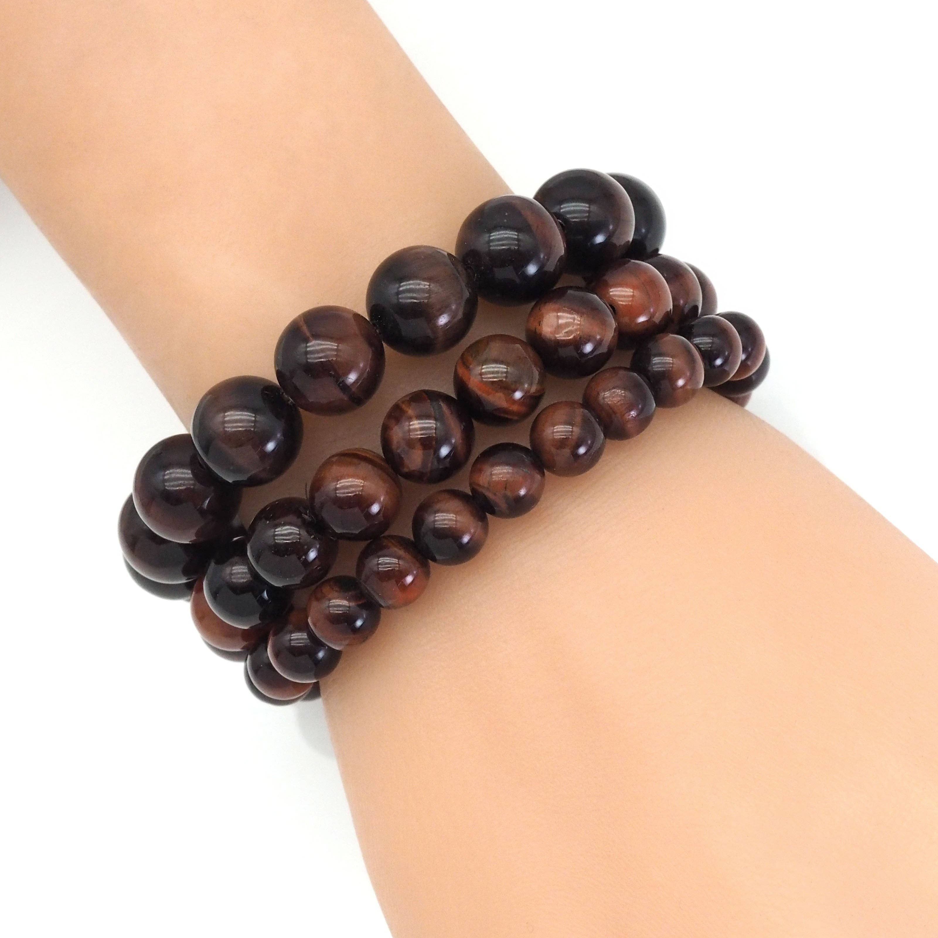 Red Tiger Eye Round Smooth Stretchy Bracelet, Sku#EF434