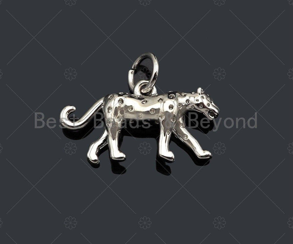 3D CZ Pave Leopard Pendant/Charm, Bracelet Necklace Jaguar Panther Pendant Charm, Silver/Gold/Rose Gold Tone,18x10mm,Sku#Y372