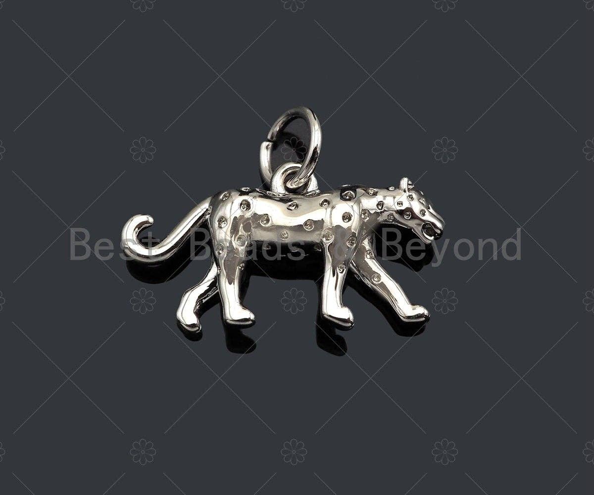 3D CZ Pave Leopard Pendant/Charm, Bracelet Necklace Jaguar Panther Pendant Charm, Silver/Gold/Rose Gold Tone,18x10mm,Sku#Y372
