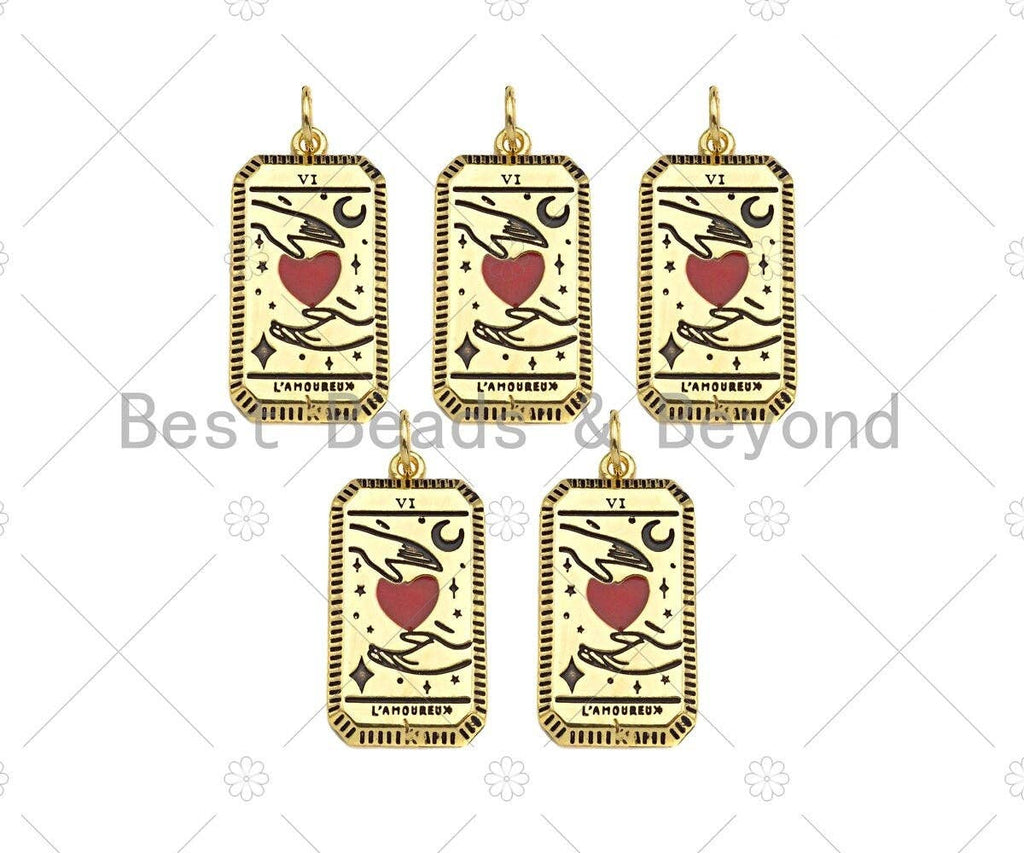 18K Gold Filled Two Hands with Red Enamel Heart Shape Pendant, Gold Filled Medallion Charm, Necklace Bracelet Charm,14x28mm,Sku#Z1343