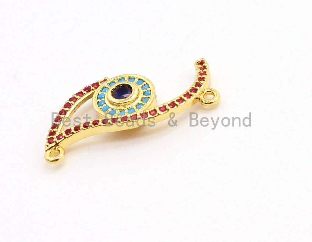 CZ Micro Pave Fuchisa Half Evil Eye Connector for Bracelet/Necklace, Cubic Zirconia Space Connector, Jewelry Findings,11x30mm, sku#E23C