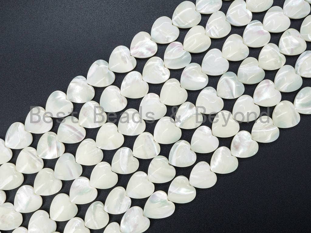 10mm/15mm/20mm HEART White Mother of Pearl, Mop Shell, White Shell, HEART Shaped Smooth Beads, 15inch Full strand, SKU#T14
