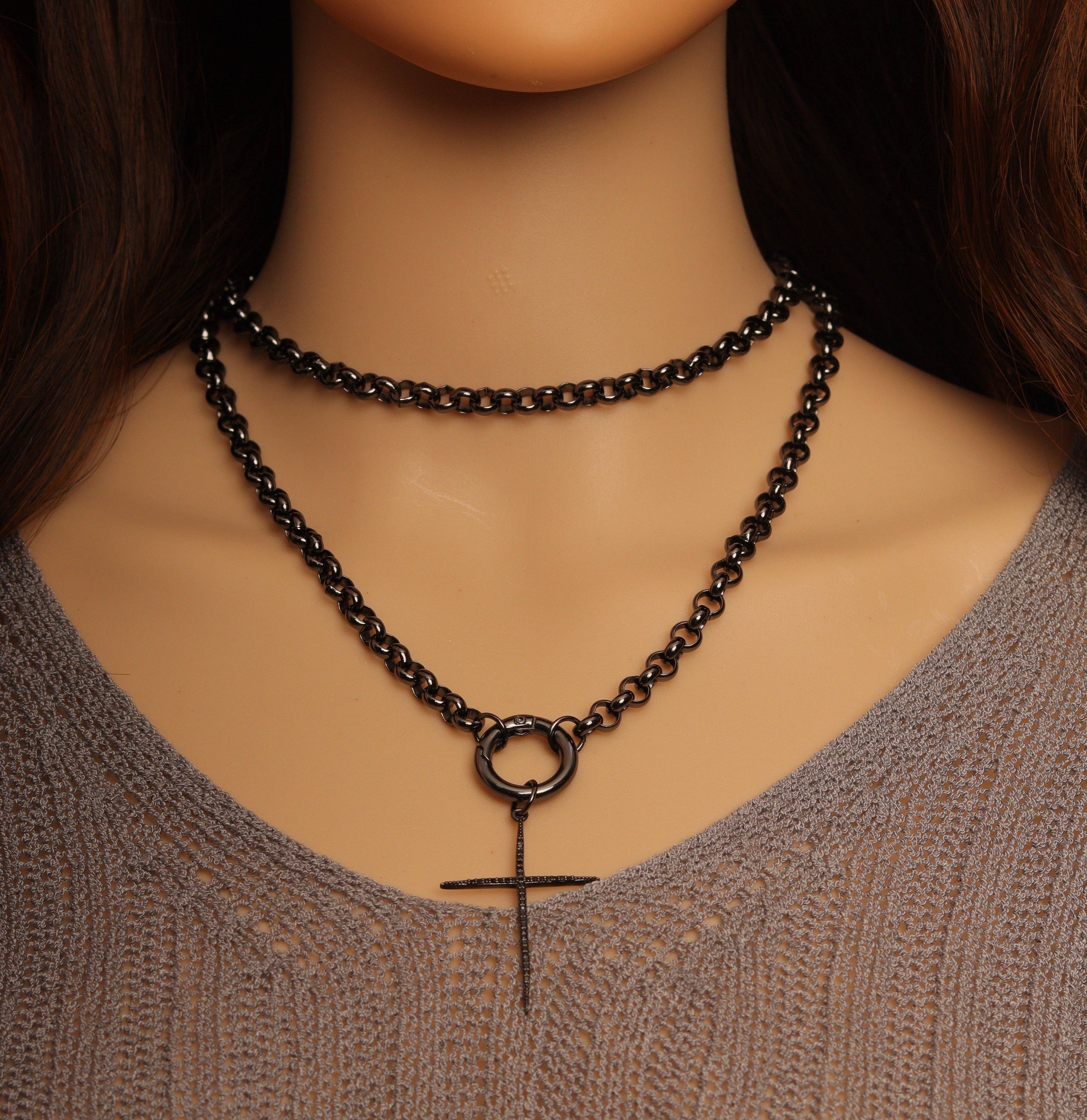 40inch Gunemtal Rolo Chain Thin Cross necklace, sku# EF326
