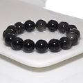 Genuine Silver Obsidian Round Smooth Stretchy Bracelet, 8mm/10mm/12mm, Sku#EF300