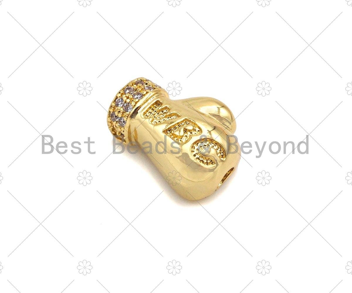 CZ Micro Pave Boxing Gloves Big Hole Spcer Beads, Gold/Silver/Rose Gold/Gunmetal WBC Spacer Beads, Men's Bracele Charm, 9x13mm,Sku#Y424