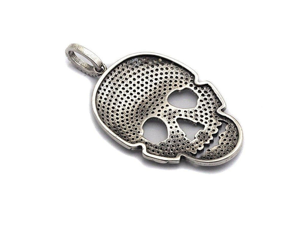 CZ Micro Pave Skull Pendant, Antique Finish Silver Tone, Clear Cubic Zirconia Big Pave Skull Charm Pendant,26x40mm, sku#F986