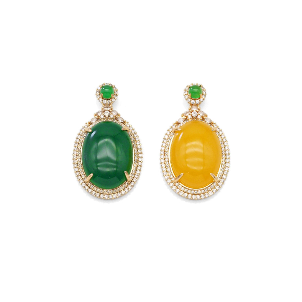 Large Colorful Gold Yellow Green Jade Oval Pendant, Sku#LX342