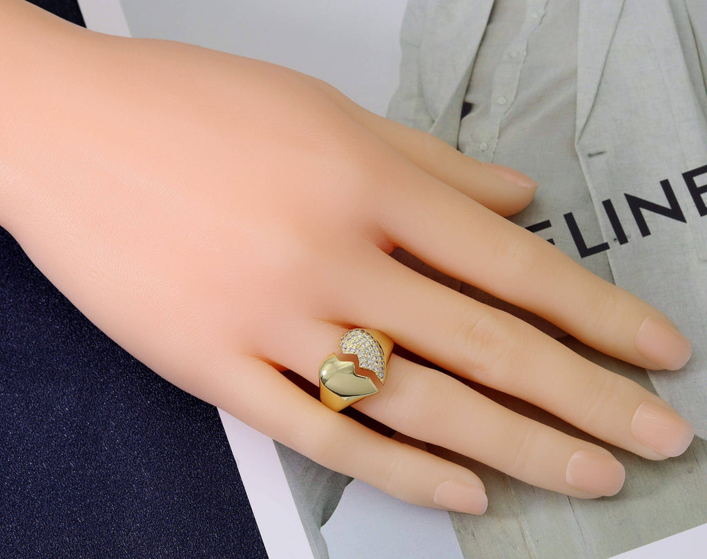 CZ Pave Broken Heart Ring, Sku#LK742