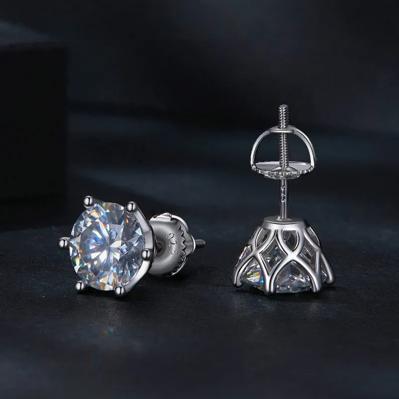 2Ct Moissanite Round Stud Earrings VVS1 D Color S925 Sterling Silver Screw Back