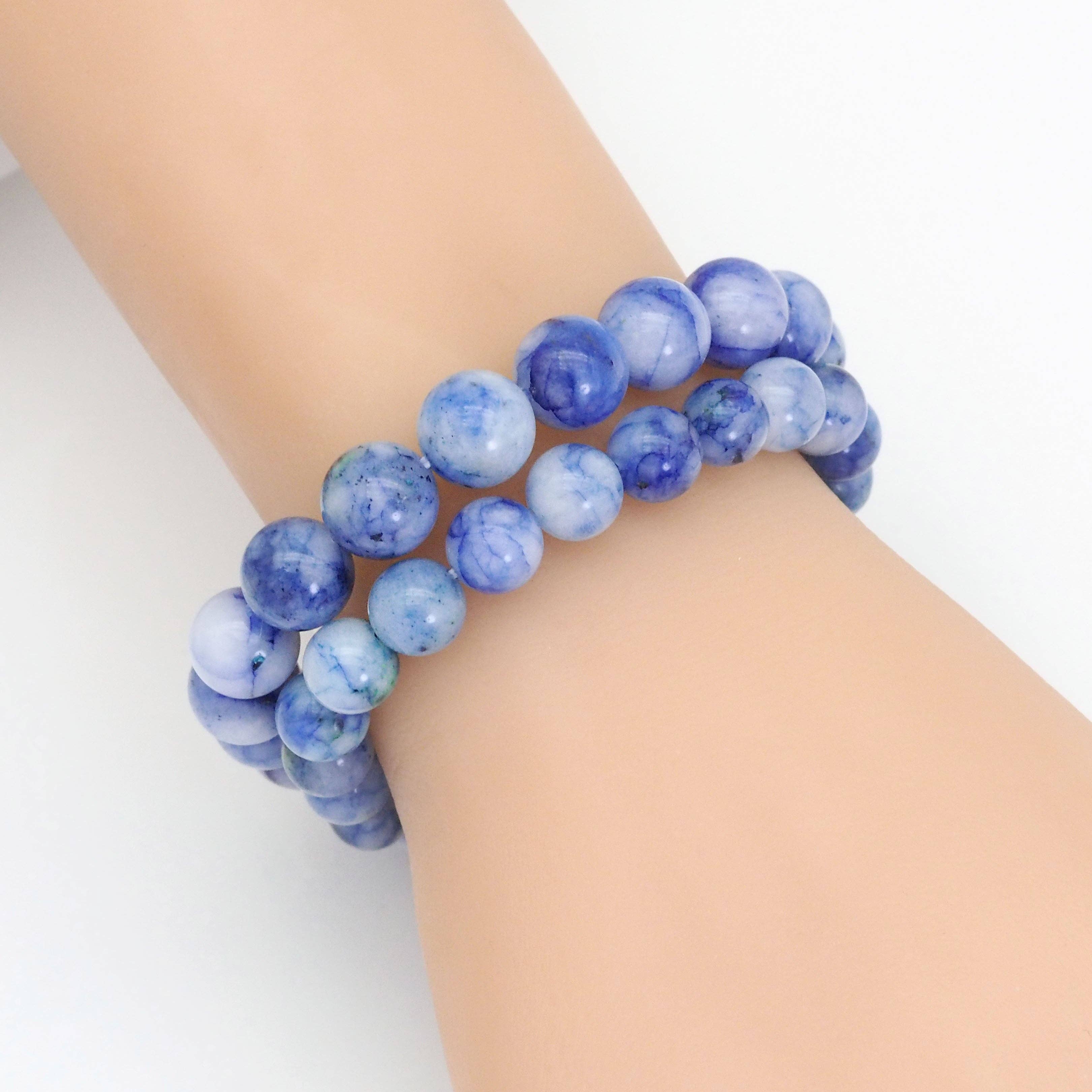 Genuine Chrysocolla Round Smooth Stretchy Bracelet, 8mm/10mm, Sku#EF374