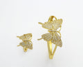 CZ Butterfly Adjustable Bracelet and Rings, Sku#X320C