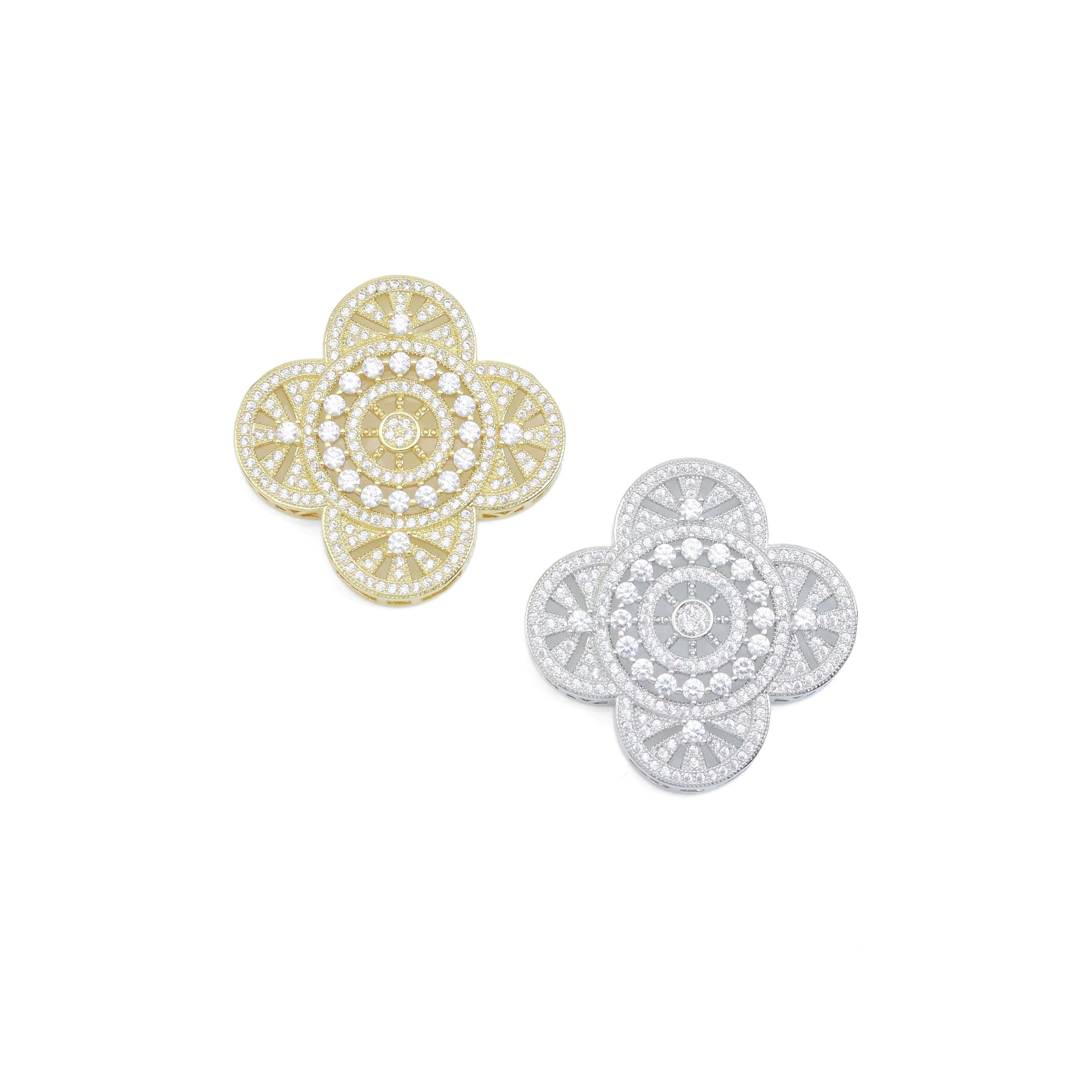Colorful CZ Large four Petal Flower Charm Pendant, Sku#LX589