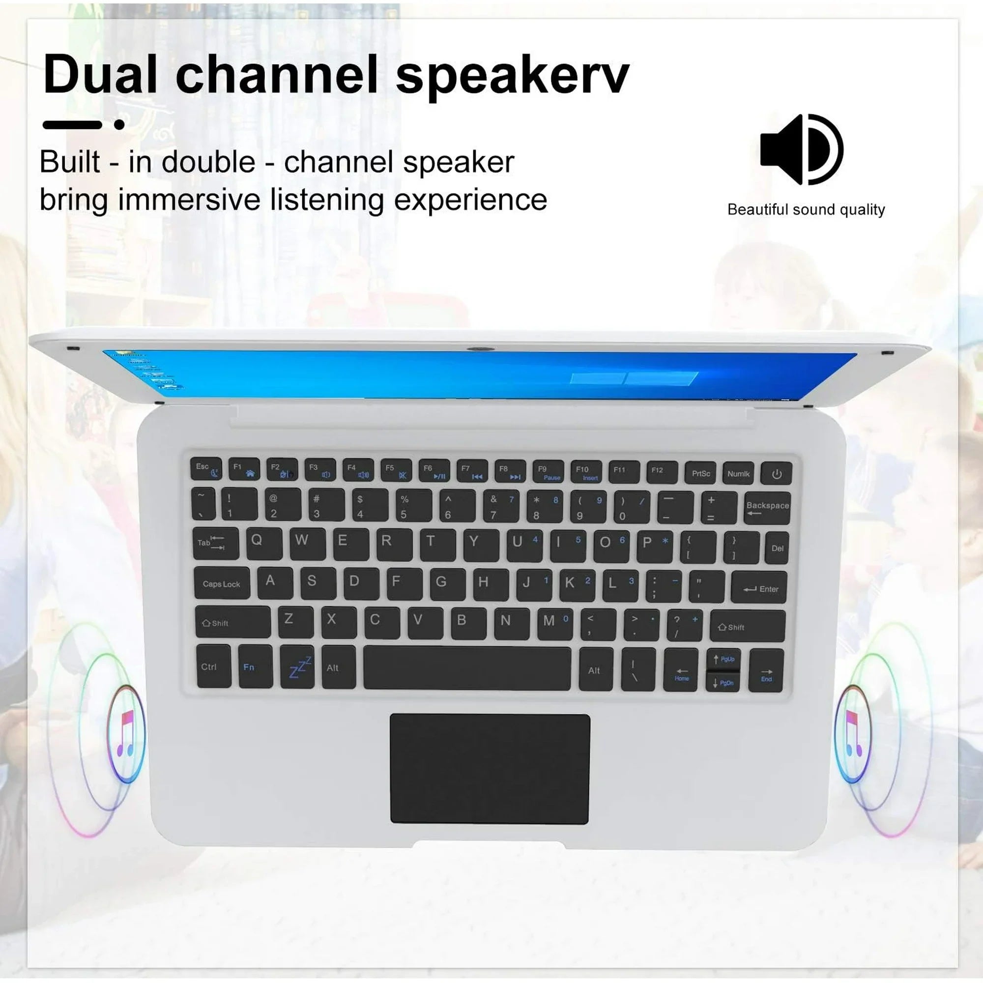10.1" Inch Portable Kids Laptop Computer Powered by Linux-Android 12 OS, Bluetooth, Wi-Fi- White