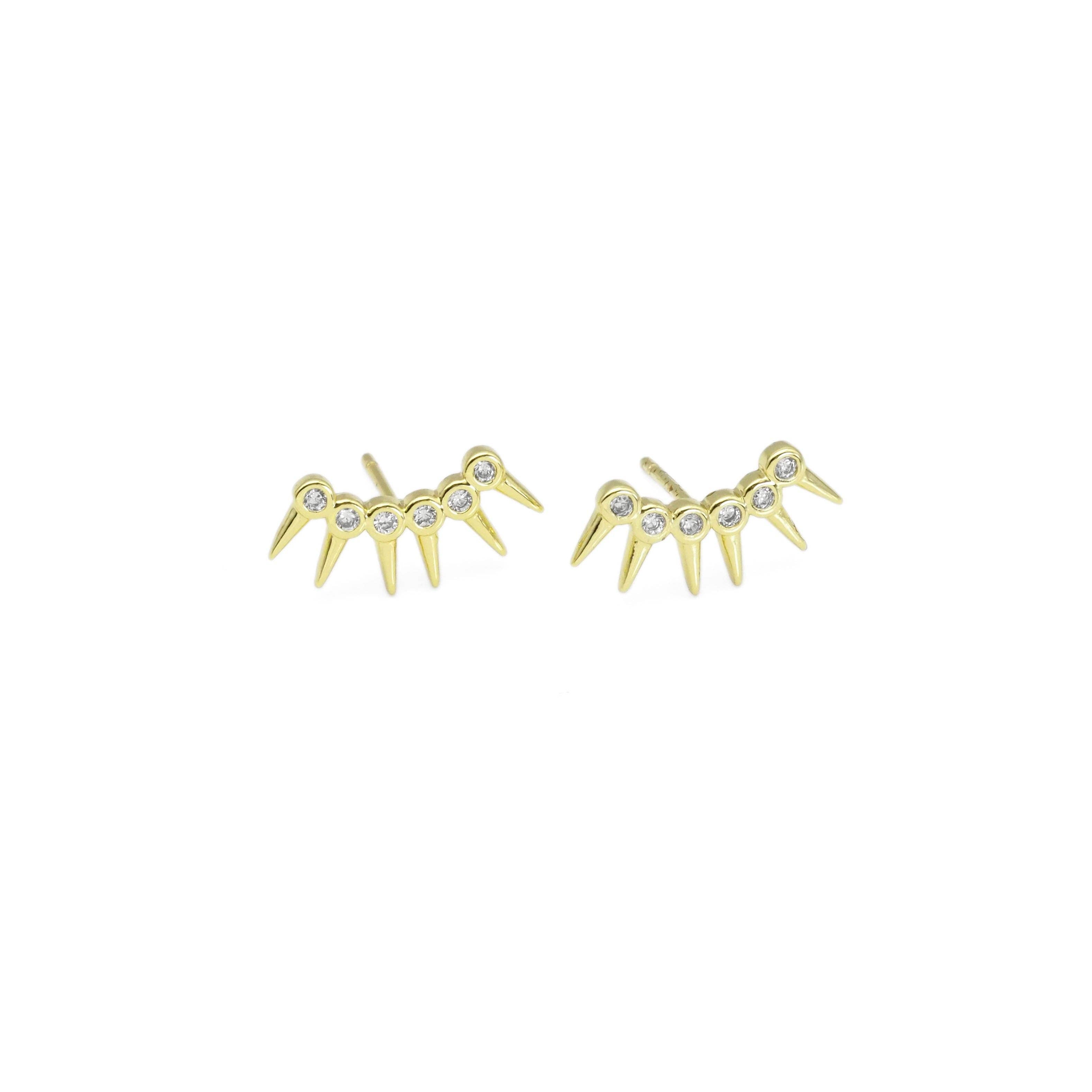 Gold CZ Spike Ear Climber Earrings, Sku#LD506