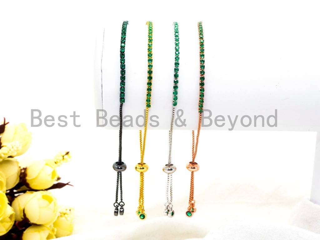 New Style Adjustable Bracelet, Green CZ Pave Stud Bracelet Gold/Silver/Rose Gold/Gunmetal, Bridal Bracelet Jewelry,SKU#P45