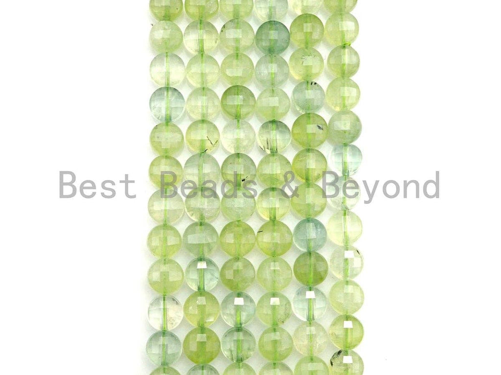 High Quality Natural Prehnite Checkerboard Cut Coin Shape beads, 6mm/8mm Turtle Shell Cut Prehnite Beads, 16" Full strand, sku#UA44
