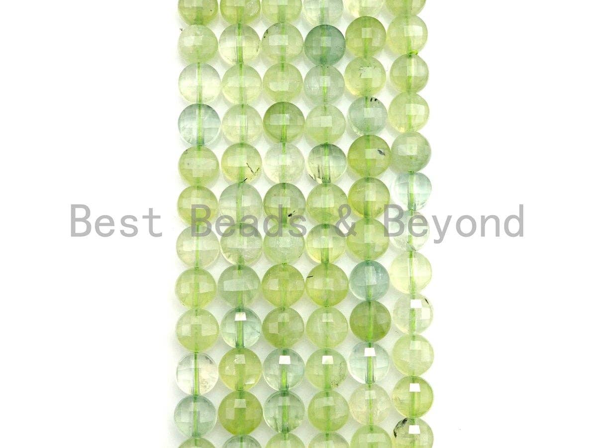 High Quality Natural Prehnite Checkerboard Cut Coin Shape beads, 6mm/8mm Turtle Shell Cut Prehnite Beads, 16" Full strand, sku#UA44