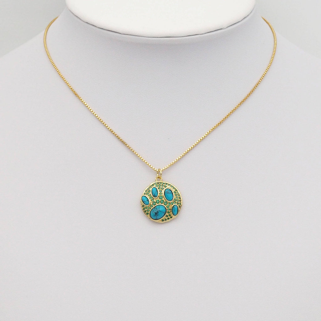 Gold Turquoise Green CZ Paw Print Pendant, Sku#Y799