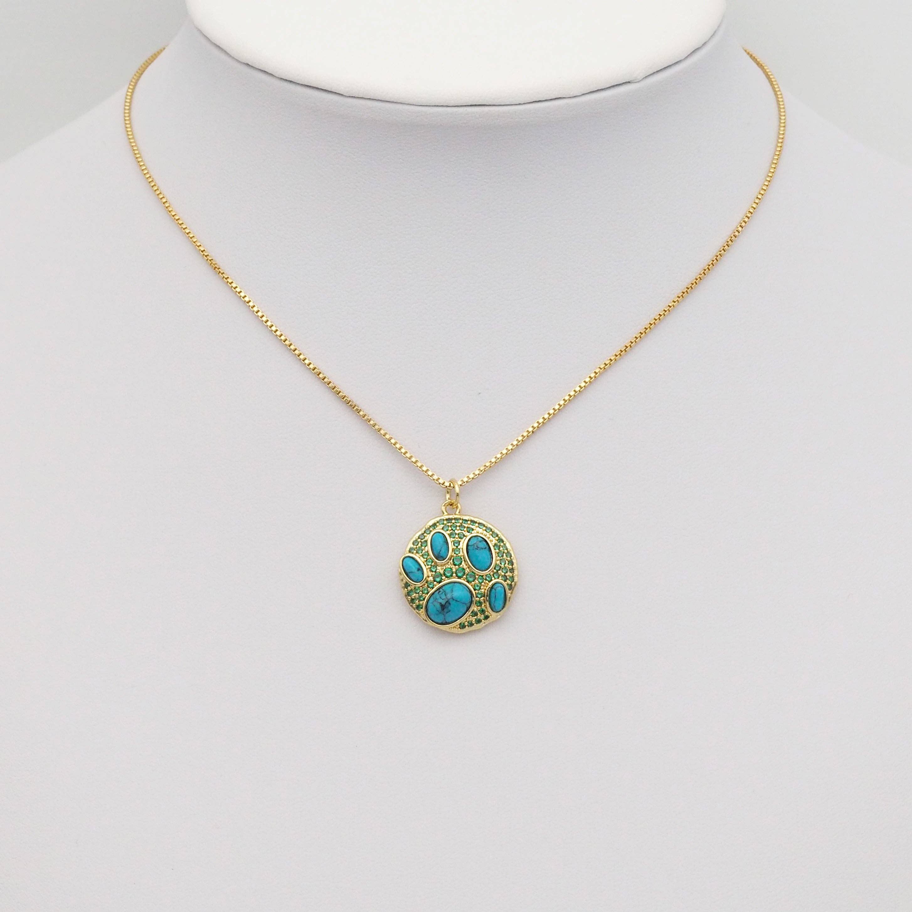 Gold Turquoise Green CZ Paw Print Pendant, Sku#Y799