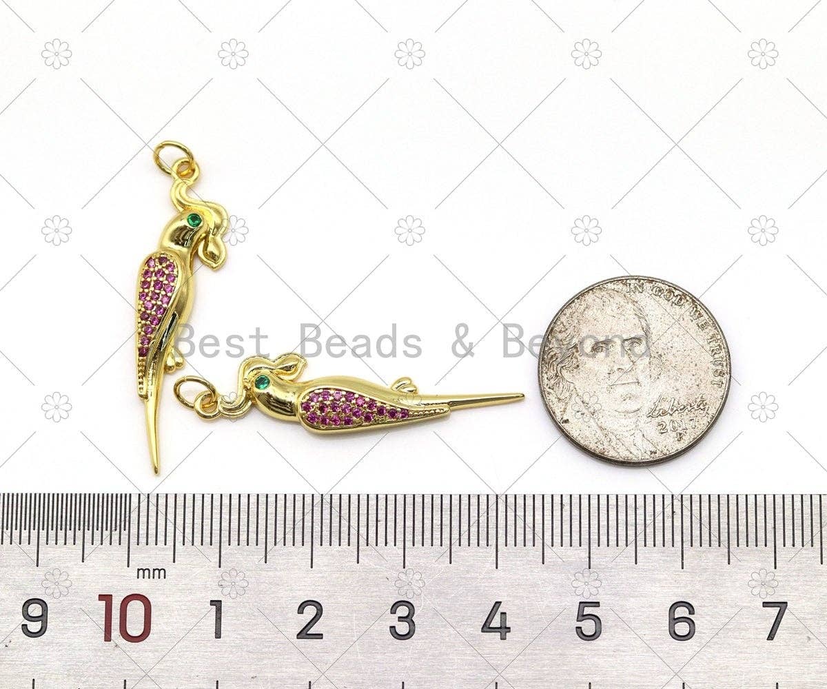 Fuchsia CZ Micro Pave Parrot Shape Pendant, 18K Gold Filled Bird Charm, Necklace Bracelet Charm Pendant,Sku#Y546