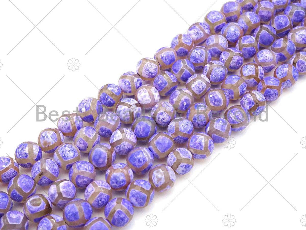 Natural Tibetan Purple Football Agate Beads, Dzi Football Agate Beads, 8mm/10mm/12mm Round Faceted Agate,15.5" Full Strand, Sku#U1116