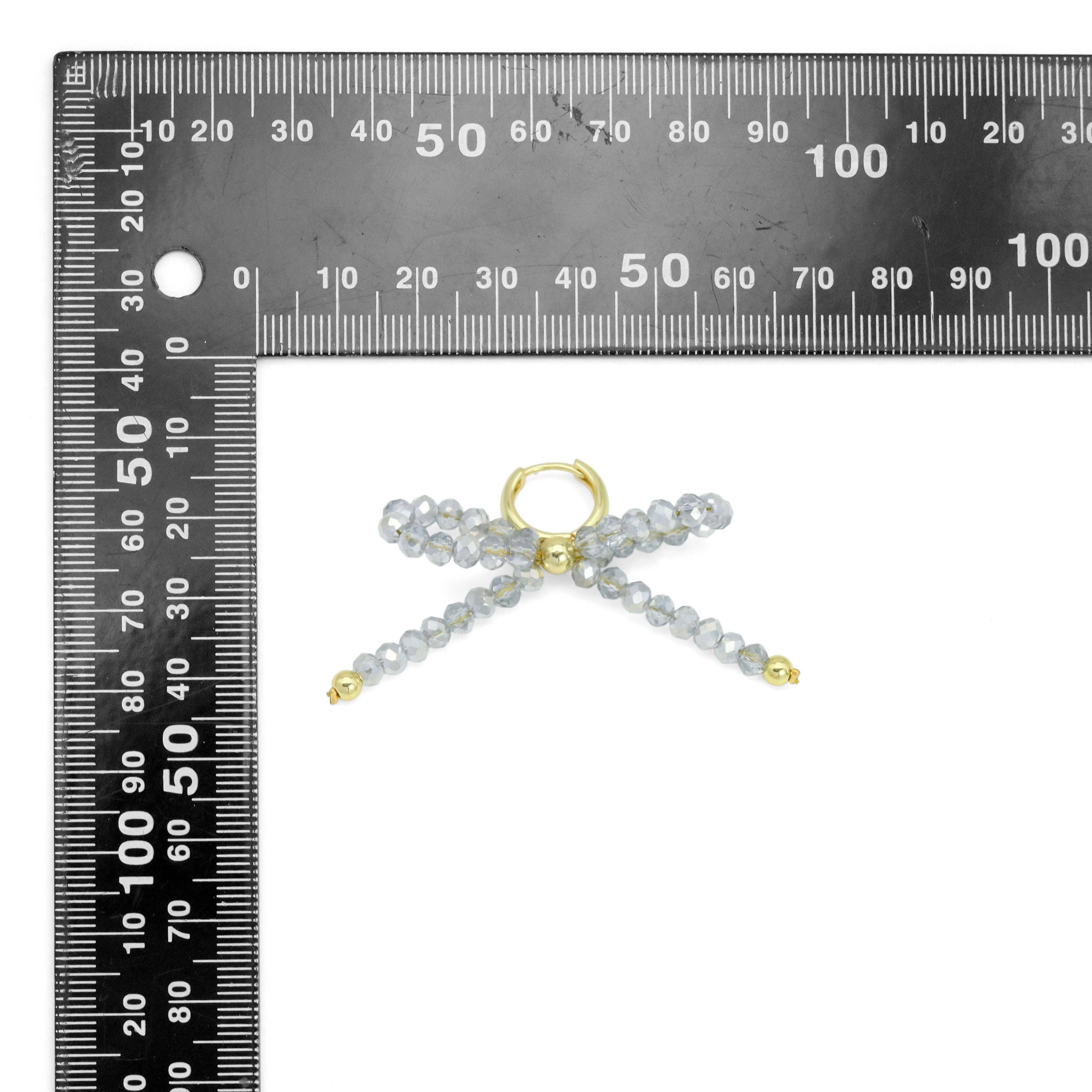 Gray Crystal Beads Bowknot Earrings, Sku#LD634