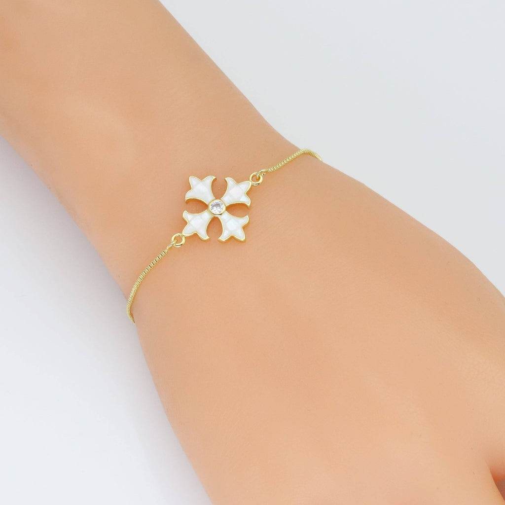 Mother of Pearl Flower Cross Connector Charm Pendant, Sku#WL