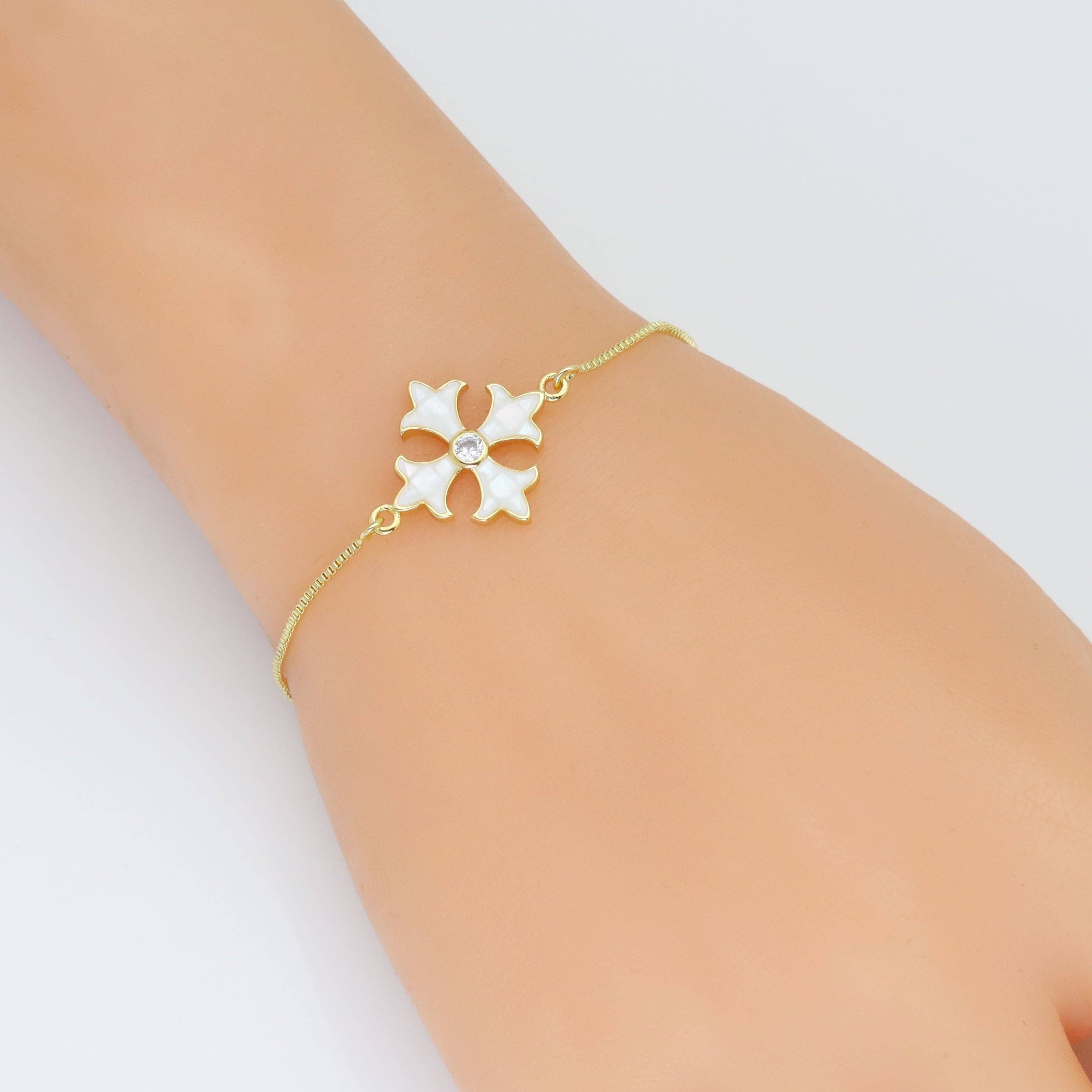 Mother of Pearl Flower Cross Connector Charm Pendant, Sku#WL