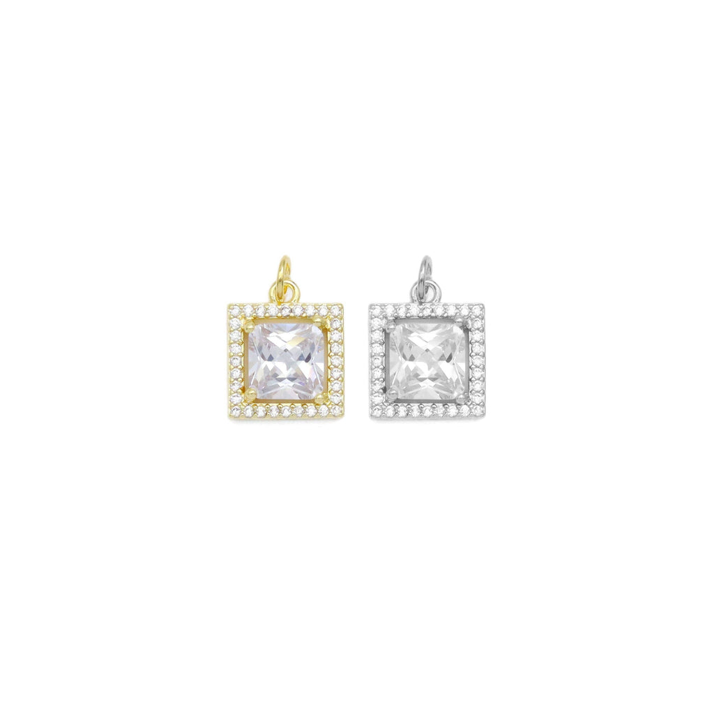 Gold Silver Big Square CZ  Charm, Sku#ZX199