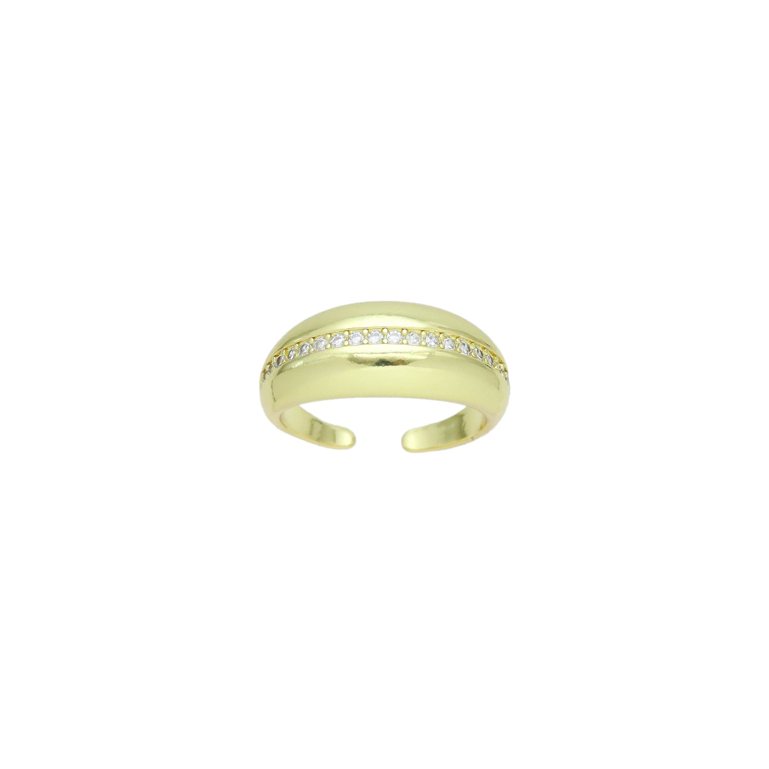 Gold Dome Adjustable Ring with CZ middle Line, Sku#LX650