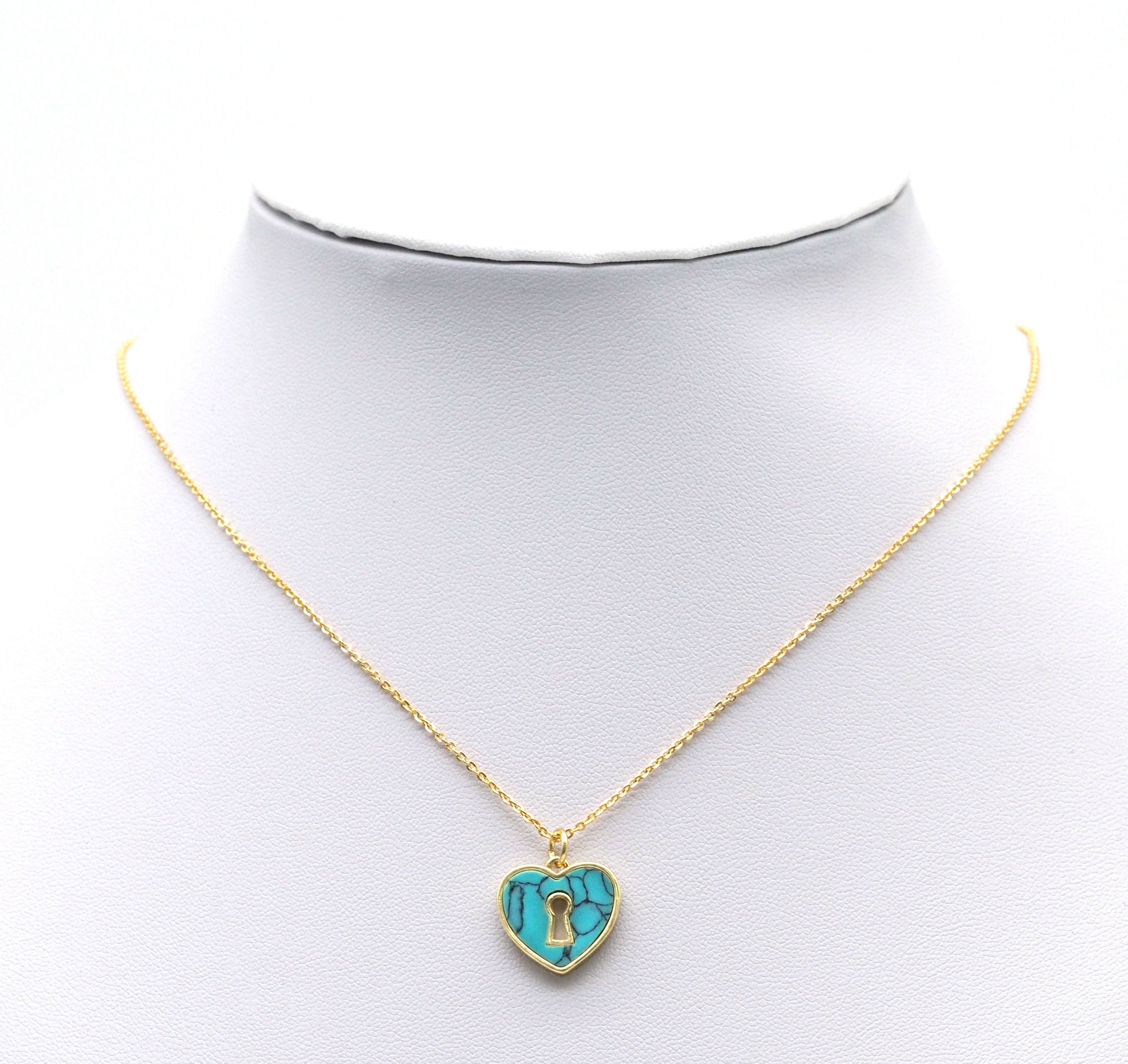 Gold Turquoise MOP Hollow Out Heart Charm, Sku#L703