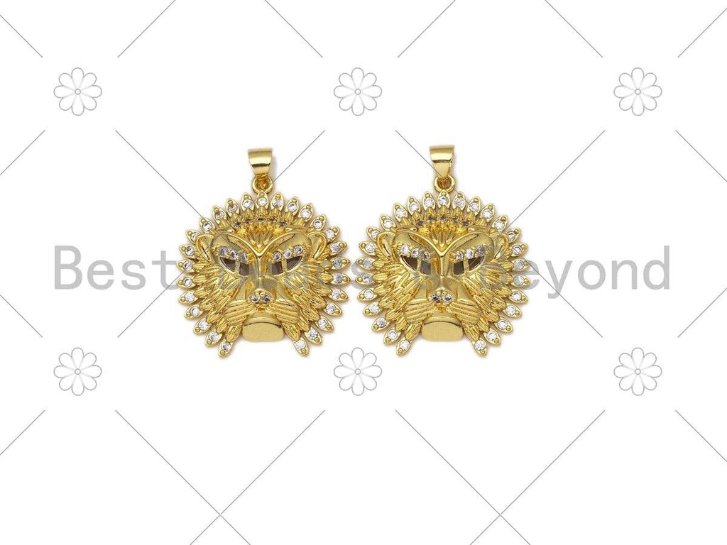 CZ Micro Pave Lion Head Shape Pendant,18K Gold Filled Lion Head Charm, Necklace Bracelet Charm Pendant, 27x25mm,Sku#LK414