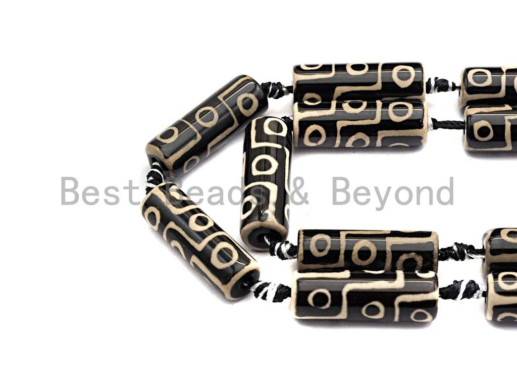 1pc/10pc Natural Tibetan Agate Cylinder Beads, Black White Dzi Eye beads, Cylinder Agate Beads, 10x30mm,sku#U494