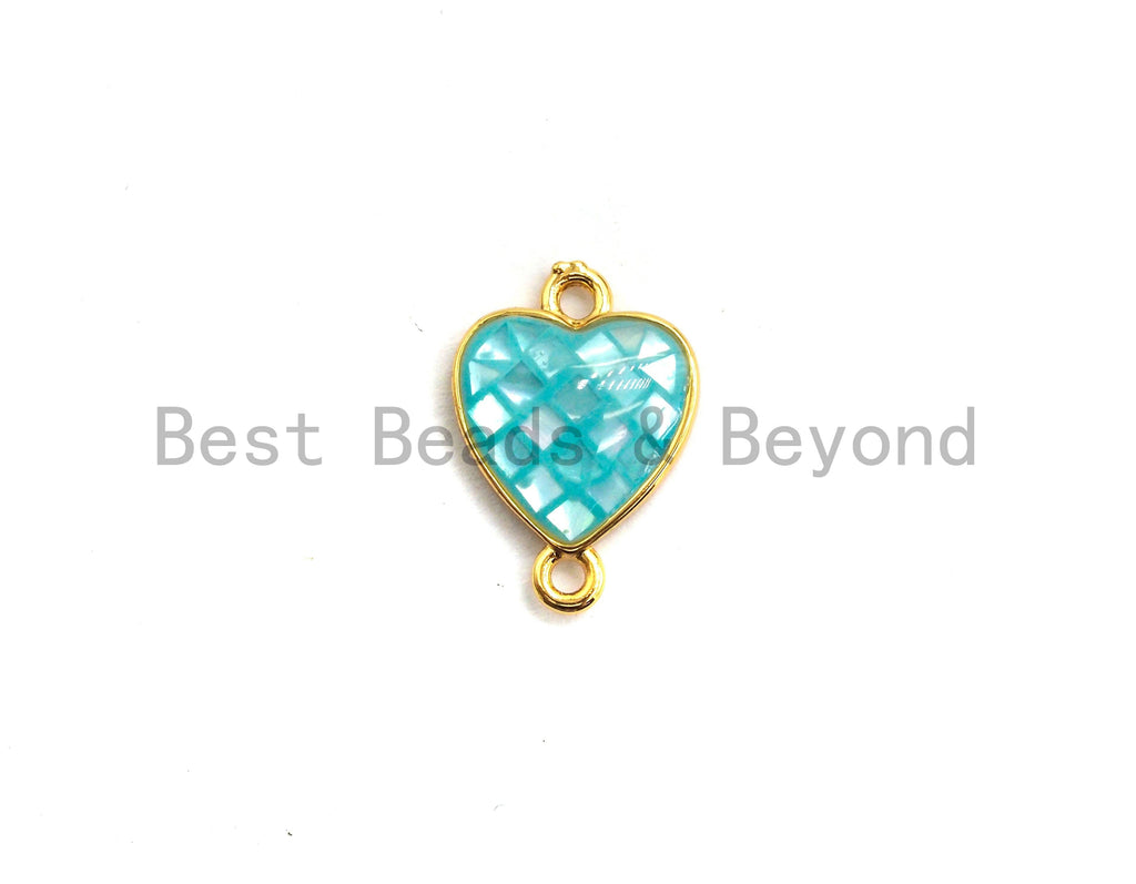 100% Natural Shell Aqua Blue Heart Shape Connector, Gold/Silver Plated, Natural Shell Beads, 10x14mm,SKU#Z275