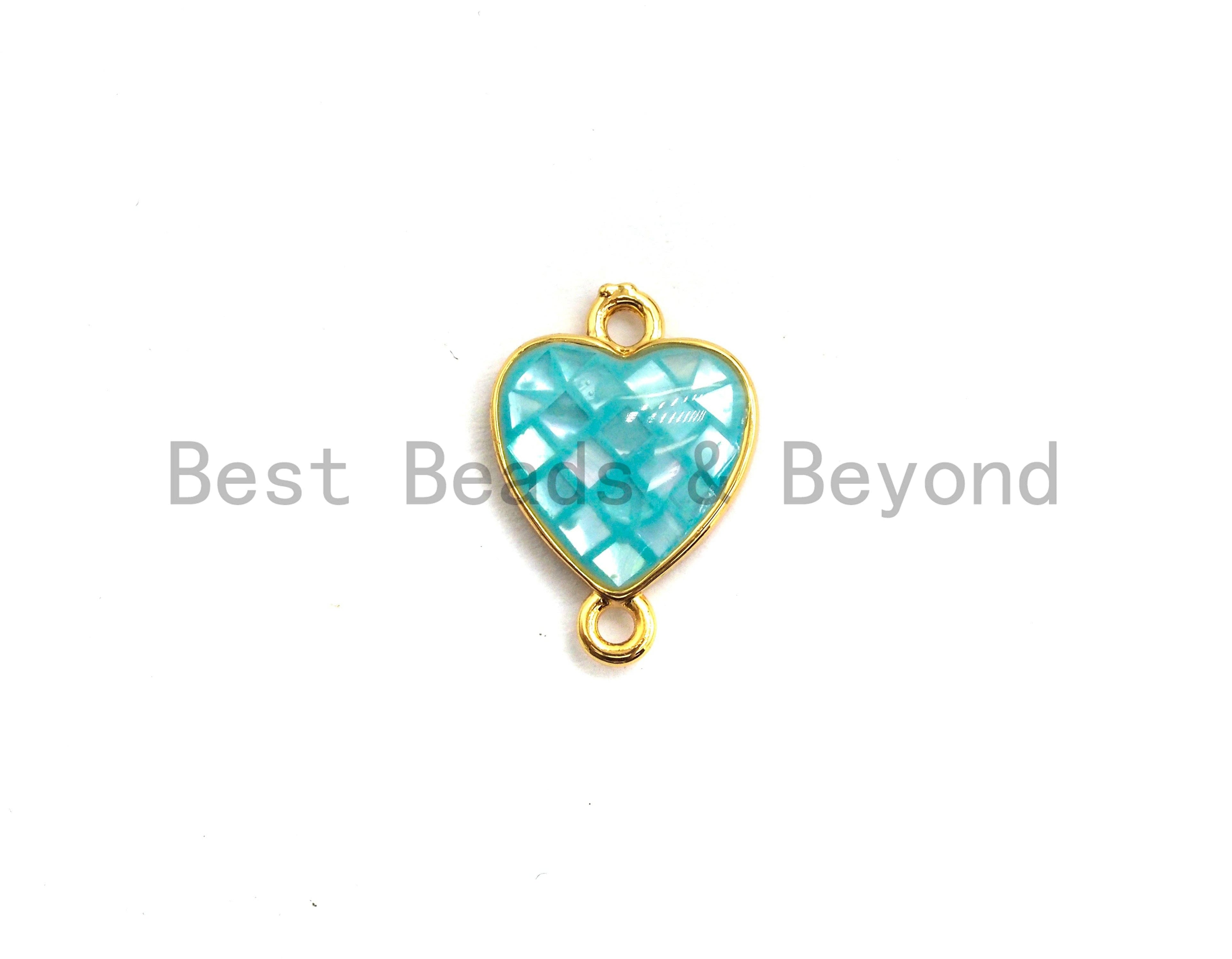 100% Natural Shell Aqua Blue Heart Shape Connector, Gold/Silver Plated, Natural Shell Beads, 10x14mm,SKU#Z275