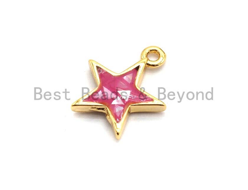 100% Natural Pink Color Five Star Shell Pendant, Pink Star Charm, Pink Shell Beads, Necklace/Bracelets Charms, 11x13mm,SKU#Z339