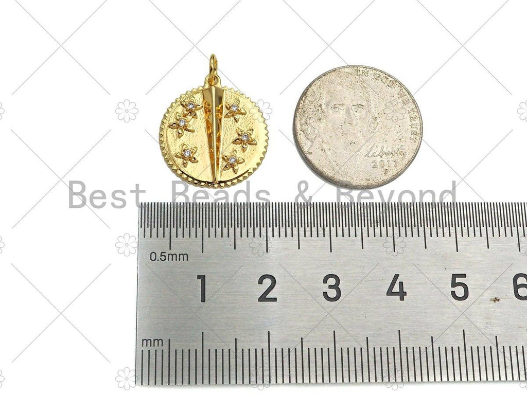 CZ Micro Pave Star Flower Coin Shape Pendant/Charm,14K Gold Filled Medallion Charm, Necklace Bracelet Charm Pendant,17x19mm,Sku#ZX36