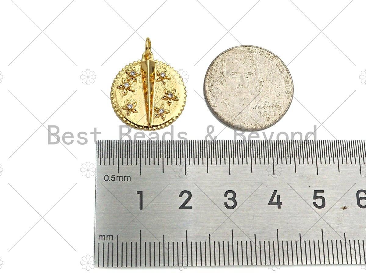 CZ Micro Pave Star Flower Coin Shape Pendant/Charm,14K Gold Filled Medallion Charm, Necklace Bracelet Charm Pendant,17x19mm,Sku#ZX36