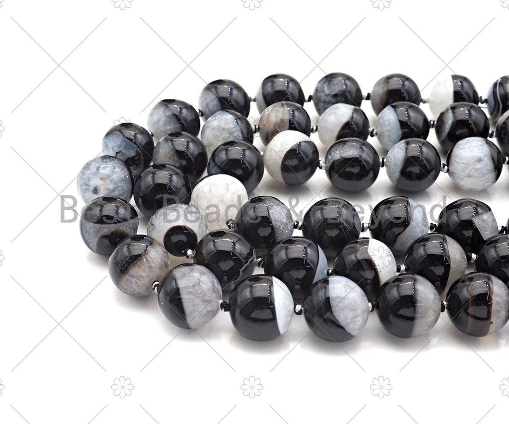 High Quality Natural Black White Druzy Agate Beads, 18mm Round Smooth Agate, Necklace Bracelet Earring Jewelry,15.5'' Full Strand,Sku#YK02